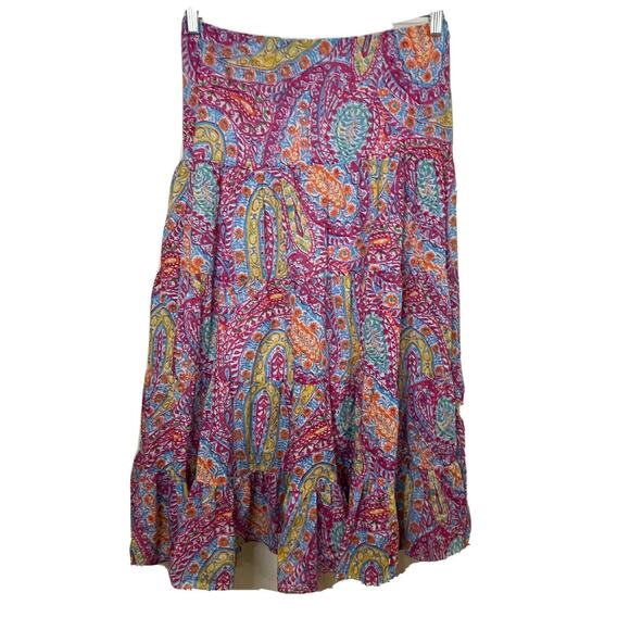 Ralph Lauren Cotton Tiered Maxi Skirt Pink Paisley Boho Beach Size XS / S - 30” - Picture 1 of 10